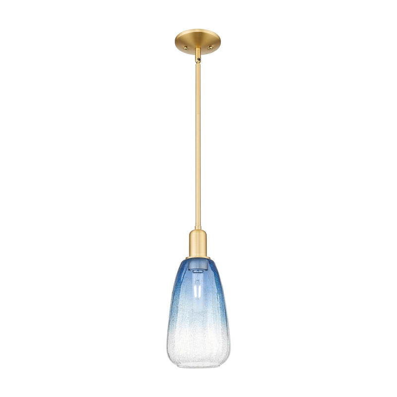 Innovations Brookhaven Almond 6in 1-Light Mini Pendant | Industrial Satin Gold Steel and Sapphire Blue Glass | Kitchen Island & | Model 716-1S-SG-G480-6SB