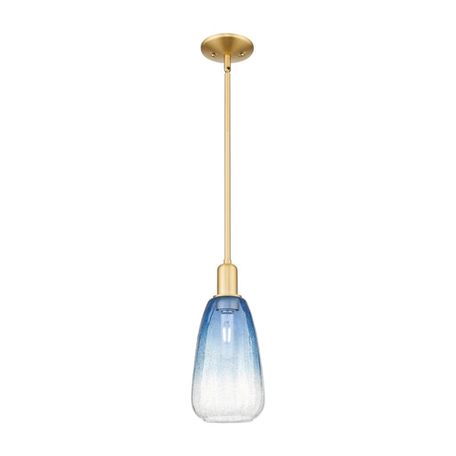 Innovations Brookhaven Almond 6in 1-Light Mini Pendant | Industrial Satin Gold Steel and Sapphire Blue Glass | Kitchen Island & | Model 716-1S-SG-G480-6SB