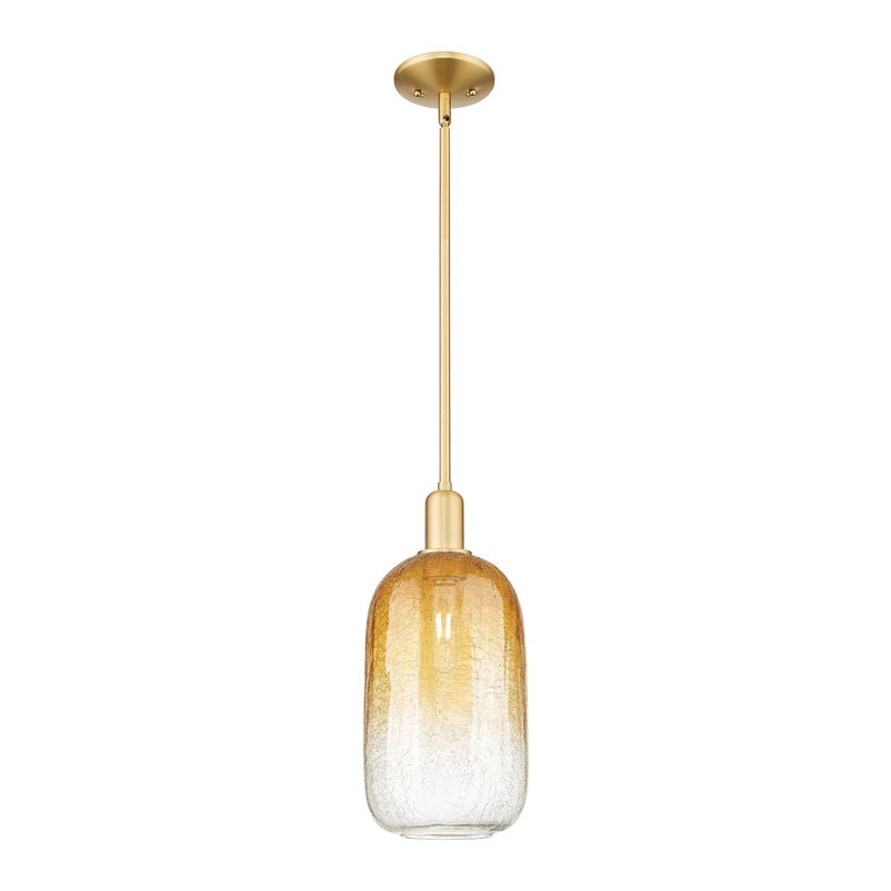 Innovations Brookhaven Cloche 7in 1-Light Mini Pendant | Industrial Satin Gold Steel and Amber Glass | Kitchen Island & Dining | Model 716-1S-SG-G482-7AM