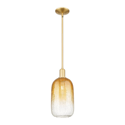 Innovations Brookhaven Cloche 7in 1-Light Mini Pendant | Industrial Satin Gold Steel and Amber Glass | Kitchen Island & Dining | Model 716-1S-SG-G482-7AM