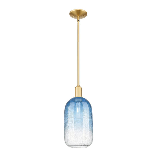 Innovations Brookhaven Cloche 7in 1-Light Mini Pendant | Industrial Satin Gold Steel and Sapphire Blue Glass | Kitchen Island & | Model 716-1S-SG-G482-7SB