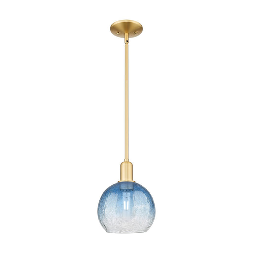 Innovations Brookhaven Globe 8in 1-Light Mini Pendant | Industrial Satin Gold Steel and Sapphire Blue Glass | Kitchen Island & | Model 716-1S-SG-G483-8SB