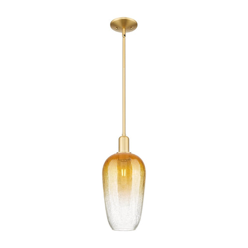 Innovations Brookhaven Flute 7in 1-Light Mini Pendant | Industrial Satin Gold Steel and Amber Glass | Kitchen Island & Dining | Model 716-1S-SG-G484-7AM
