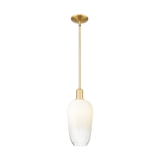 Innovations Brookhaven Flute 7in 1-Light Mini Pendant | Industrial Satin Gold Steel and Opal Glass | Kitchen Island & Dining | Model 716-1S-SG-G484-7OP