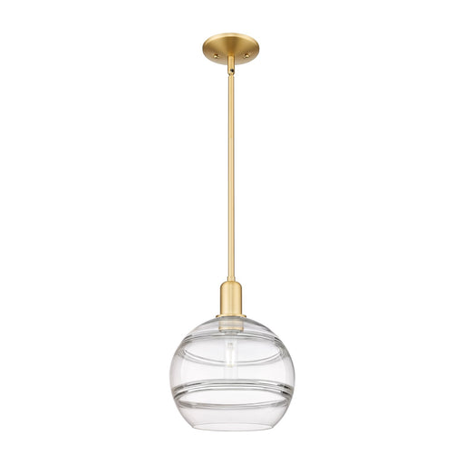 Innovations Rochester 10in 1-Light Mini Pendant | Industrial Satin Gold Steel and Clear Glass | Kitchen Island & Dining Room | Model 716-1S-SG-G556-10CL