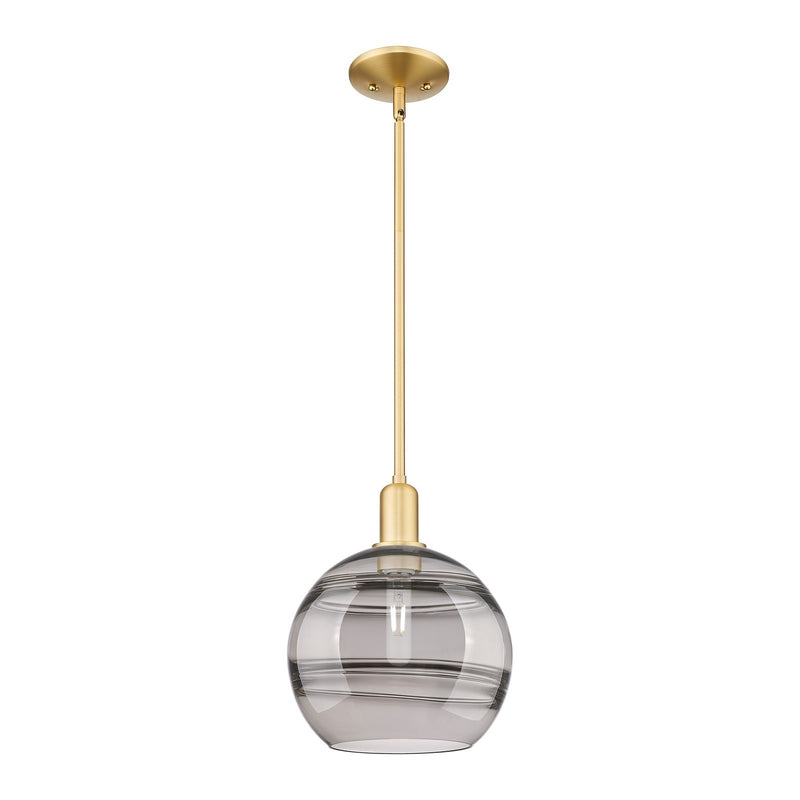 Innovations Rochester 10in 1-Light Mini Pendant | Industrial Satin Gold Steel and Light Smoke Glass | Kitchen Island & Dining | Model 716-1S-SG-G556-10SM