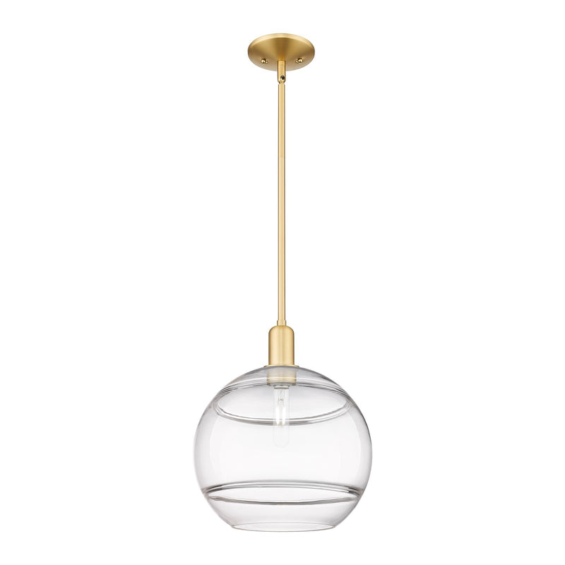 Innovations Rochester 12in 1-Light Mini Pendant | Industrial Satin Gold Steel and Clear Glass | Kitchen Island & Dining Room | Model 716-1S-SG-G556-12CL