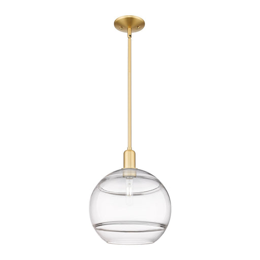 Innovations Rochester 12in 1-Light Mini Pendant | Industrial Satin Gold Steel and Clear Glass | Kitchen Island & Dining Room | Model 716-1S-SG-G556-12CL