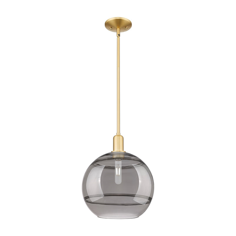 Innovations Rochester 12in 1-Light Mini Pendant | Industrial Satin Gold Steel and Light Smoke Glass | Kitchen Island & Dining | Model 716-1S-SG-G556-12SM