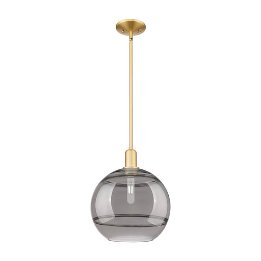 Innovations Rochester 12in 1-Light Mini Pendant | Industrial Satin Gold Steel and Light Smoke Glass | Kitchen Island & Dining | Model 716-1S-SG-G556-12SM