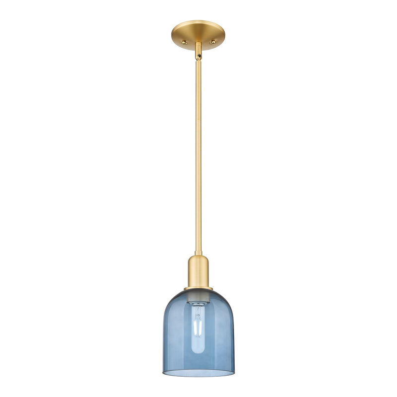 Innovations Bella 6in 1-Light Mini Pendant | Industrial Satin Gold Steel and Blue Glass | Kitchen Island & Dining Room | 5.5 x | Model 716-1S-SG-G558-6BL