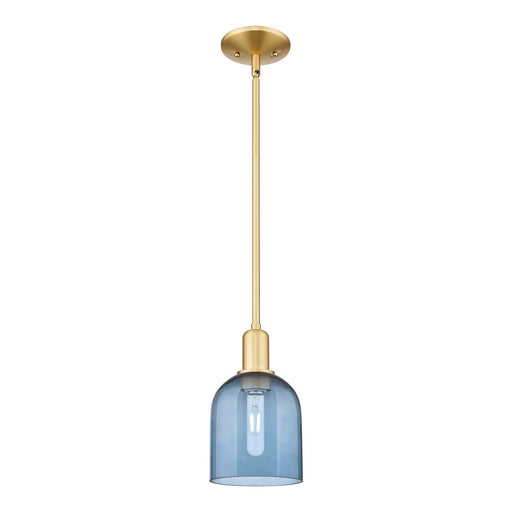 Innovations Bella 6in 1-Light Mini Pendant | Industrial Satin Gold Steel and Blue Glass | Kitchen Island & Dining Room | 5.5 x | Model 716-1S-SG-G558-6BL