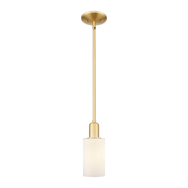 Innovations Clymer 4in 1-Light Mini Pendant | Industrial Satin Gold Steel and Matte White Glass | Kitchen Island & Dining Room | Model 716-1S-SG-G801
