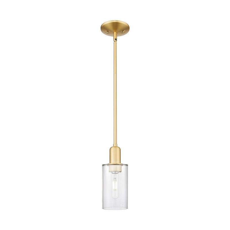 Innovations Clymer 4in 1-Light Mini Pendant | Industrial Satin Gold Steel and Clear Glass | Kitchen Island & Dining Room | 3.88 x | Model 716-1S-SG-G802