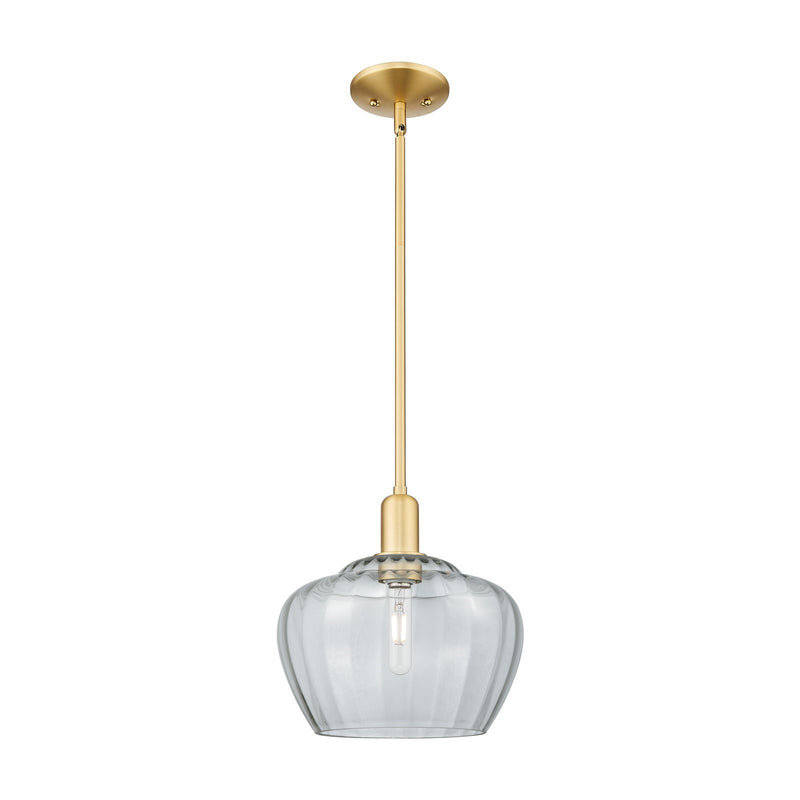 Innovations Fenton 11in 1-Light Mini Pendant | Industrial Satin Gold Steel and Clear Ribbed Glass | Kitchen Island & Dining Room | Model 716-1S-SG-G92-L