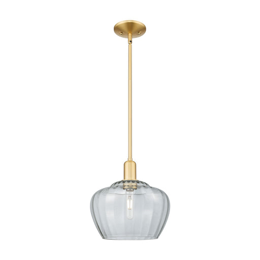 Innovations Fenton 11in 1-Light Mini Pendant | Industrial Satin Gold Steel and Clear Ribbed Glass | Kitchen Island & Dining Room | Model 716-1S-SG-G92-L