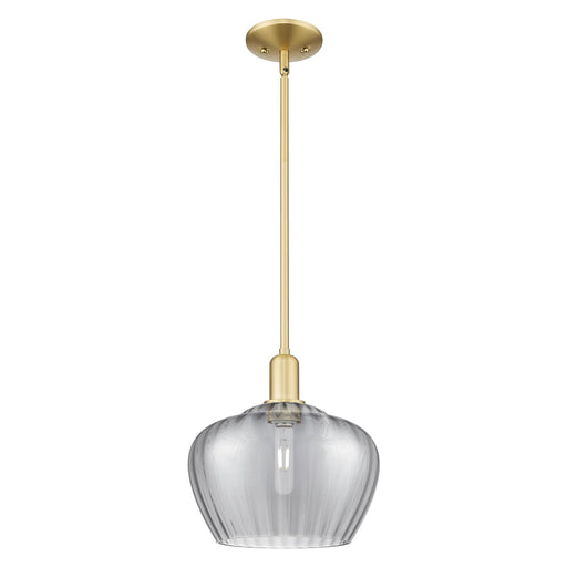 Innovations Fenton 11in 1-Light Mini Pendant | Industrial Satin Gold Steel and Light Smoke Ribbed Glass | Kitchen Island & Dining | Model 716-1S-SG-G93-L