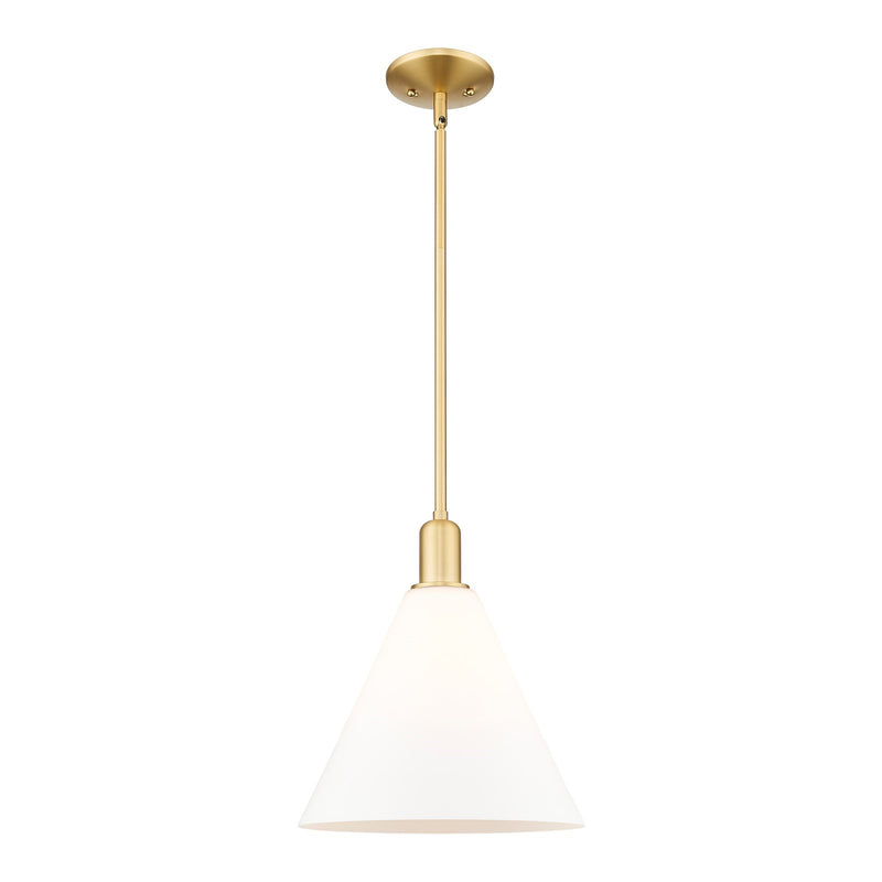 Innovations Berkshire Glass 12in 1-Light Mini Pendant | Industrial Satin Gold Steel and Matte White Glass | Kitchen Island & | Model 716-1S-SG-GBC-121