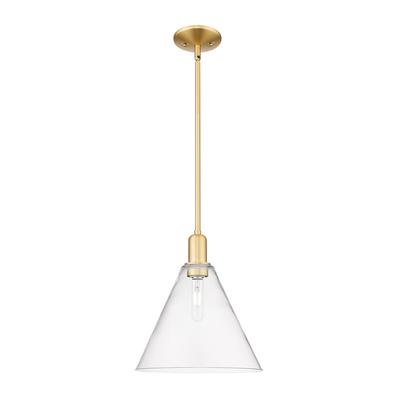 Innovations Berkshire Glass 12in 1-Light Mini Pendant | Industrial Satin Gold Steel and Clear Glass | Kitchen Island & Dining | Model 716-1S-SG-GBC-122