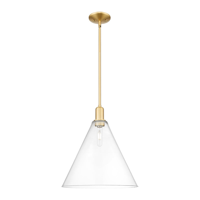 Innovations Berkshire Glass 16in 1-Light Mini Pendant | Industrial Satin Gold Steel and Clear Glass | Kitchen Island & Dining | Model 716-1S-SG-GBC-162