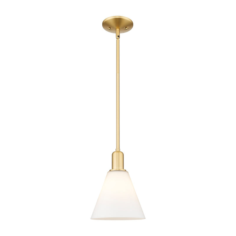 Innovations Berkshire Glass 8in 1-Light Mini Pendant | Industrial Satin Gold Steel and Matte White Glass | Kitchen Island & | Model 716-1S-SG-GBC-81