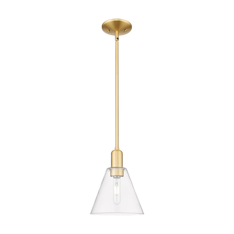 Innovations Berkshire Glass 8in 1-Light Mini Pendant | Industrial Satin Gold Steel and Clear Glass | Kitchen Island & Dining Room | Model 716-1S-SG-GBC-82