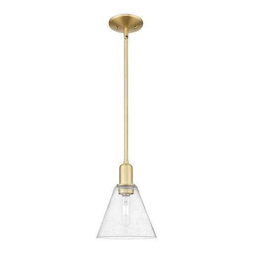 Innovations Berkshire Glass 8in 1-Light Mini Pendant | Industrial Satin Gold Steel and Seedy Glass | Kitchen Island & Dining Room | Model 716-1S-SG-GBC-84