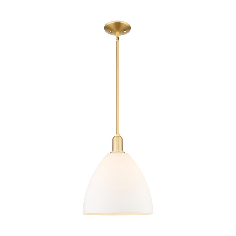 Innovations Bristol 12in 1-Light Mini Pendant | Industrial Satin Gold Steel and Matte White Glass | Kitchen Island & Dining Room | Model 716-1S-SG-GBD-121