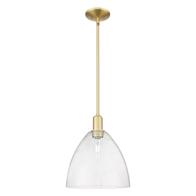 Innovations Bristol 12in 1-Light Mini Pendant | Industrial Satin Gold Steel and Seedy Glass | Kitchen Island & Dining Room | 12 | Model 716-1S-SG-GBD-124
