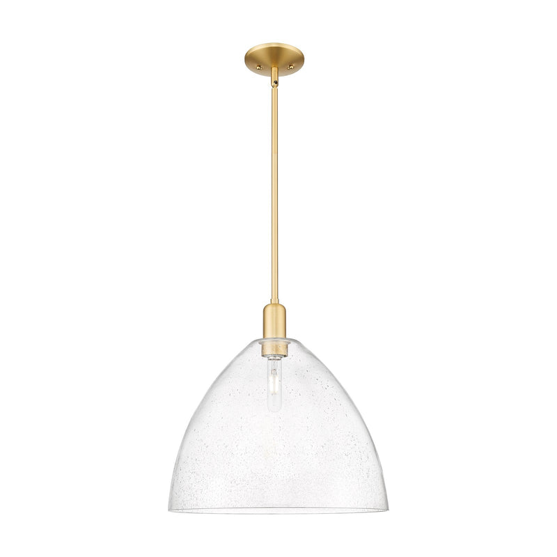 Innovations Bristol 16in 1-Light Mini Pendant | Industrial Satin Gold Steel and Cast Brass with Seedy Glass Shade | Kitchen | Model 716-1S-SG-GBD-164