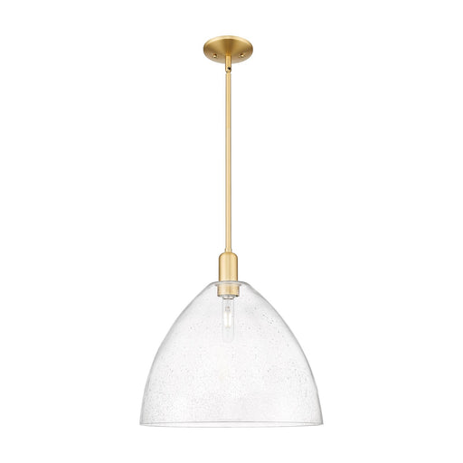 Innovations Bristol 16in 1-Light Mini Pendant | Industrial Satin Gold Steel and Cast Brass with Seedy Glass Shade | Kitchen | Model 716-1S-SG-GBD-164