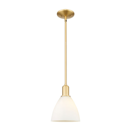 Innovations Bristol 7.5in 1-Light Mini Pendant | Industrial Satin Gold Steel and Matte White Glass | Kitchen Island & Dining | Model 716-1S-SG-GBD-751