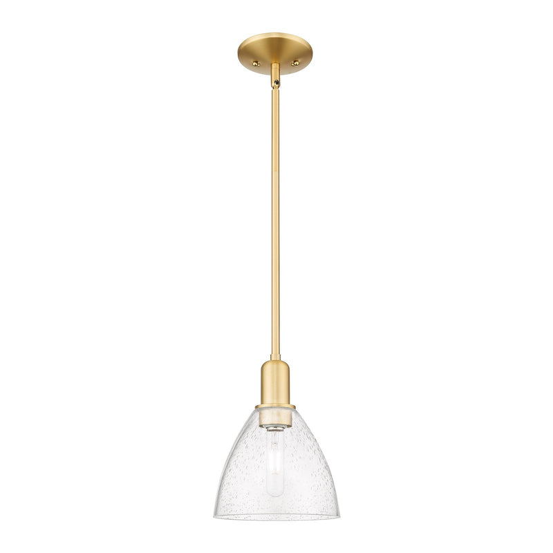 Innovations Bristol 8in 1-Light Mini Pendant | Industrial Satin Gold Steel and Seedy Glass | Kitchen Island & Dining Room | 7.5 | Model 716-1S-SG-GBD-754