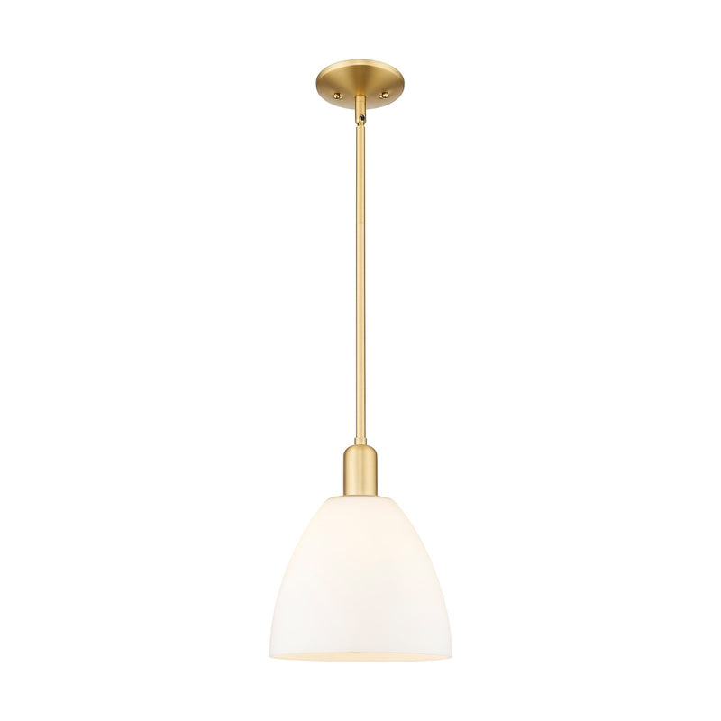Innovations Bristol 9in 1-Light Mini Pendant | Industrial Satin Gold Steel and Matte White Glass | Kitchen Island & Dining Room | Model 716-1S-SG-GBD-91
