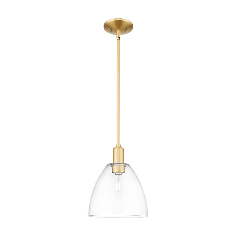 Innovations Bristol 9in 1-Light Mini Pendant | Industrial Satin Gold Steel and Clear Glass | Kitchen Island & Dining Room | 9 x 9 | Model 716-1S-SG-GBD-92