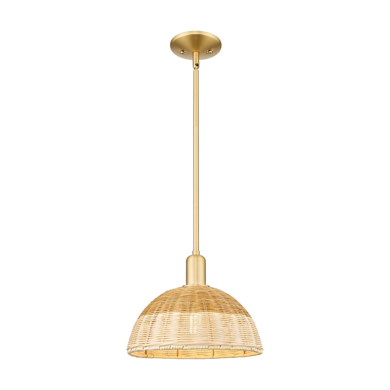 Innovations Natural Ballston Dome 12in 1-Light Mini Pendant | Farmhouse Satin Gold Steel and Natural Fiber Basketweave | Model 716-1S-SG-NBD2-12-NAT