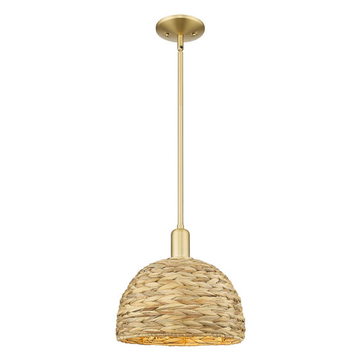 Innovations Woven Rattan 12in 1-Light Mini Pendant | Industrial Satin Gold Steel and Natural Fiber Shade | Kitchen Island & | Model 716-1S-SG-RBD-12-NAT