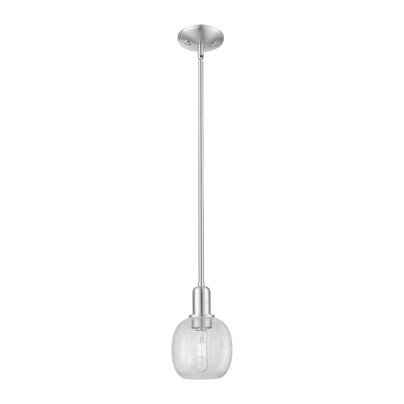 Innovations Lighting Belfast 6in 1-Light Mini Pendant | Industrial Brushed Satin Nickel and Clear Crackle Glass | Kitchen Island & | Model 716-1S-SN-G105