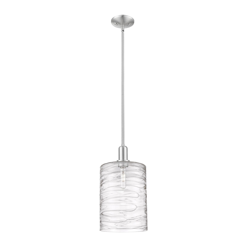 Innovations Cobbleskill 9in 1-Light Mini Pendant | Industrial Brushed Satin Nickel and Clear Deco Swirl Glass | Kitchen Island & | Model 716-1S-SN-G1113-L