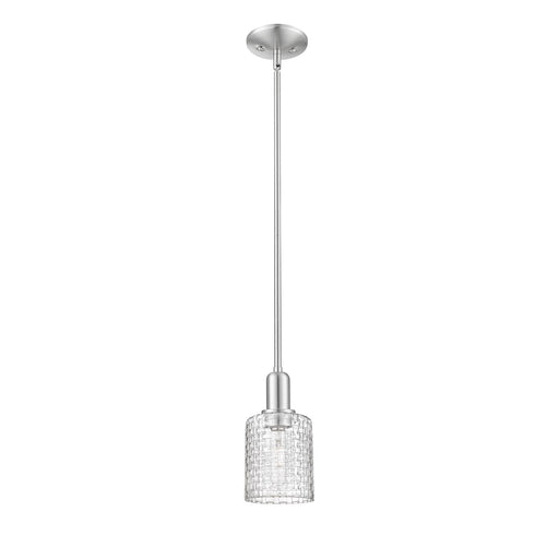 Innovations Cobbleskill 5in 1-Light Mini Pendant | Industrial Brushed Satin Nickel and Clear Basket Weave Glass | Kitchen | Model 716-1S-SN-G112C-5CL