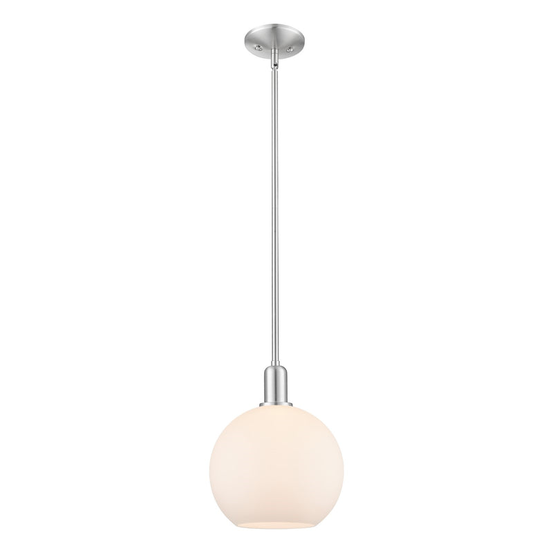 Innovations Athens 10in 1-Light Mini Pendant | Industrial Brushed Satin Nickel and Matte White Glass | Kitchen Island & Dining | Model 716-1S-SN-G121-10