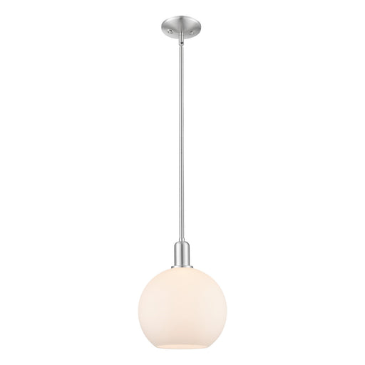Innovations Athens 10in 1-Light Mini Pendant | Industrial Brushed Satin Nickel and Matte White Glass | Kitchen Island & Dining | Model 716-1S-SN-G121-10