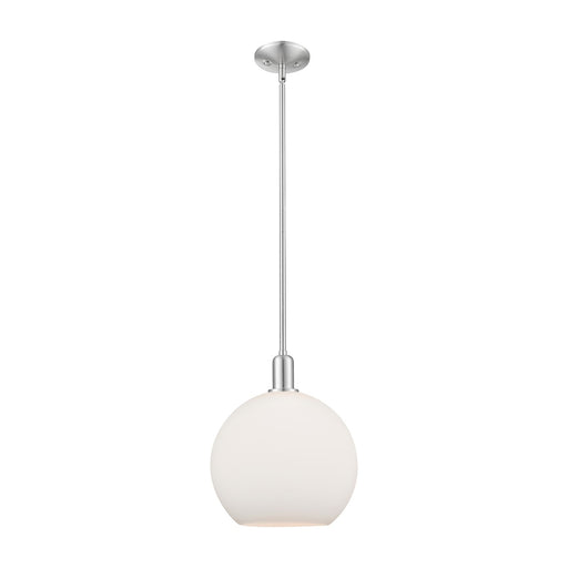 Innovations Athens 12in 1-Light Mini Pendant | Industrial Brushed Satin Nickel and Matte White Glass | Kitchen Island & Dining | Model 716-1S-SN-G121-12