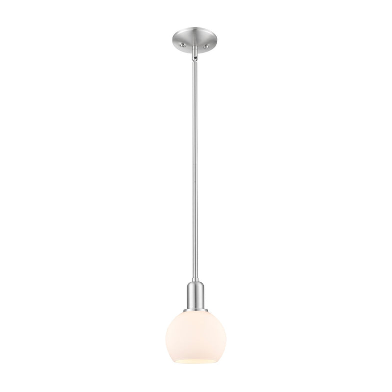 Innovations Athens 6in 1-Light Mini Pendant | Industrial Brushed Satin Nickel and Matte White Glass | Kitchen Island & Dining | Model 716-1S-SN-G121-6