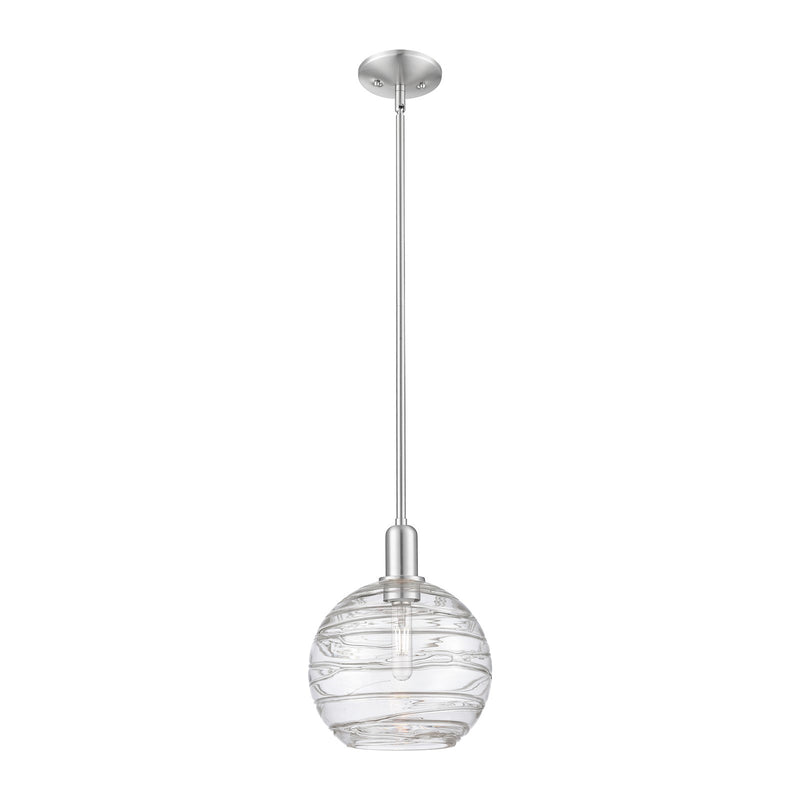 Innovations Athens Deco Swirl 10in 1-Light Mini Pendant | Industrial Brushed Satin Nickel and Clear Glass | Kitchen Island & | Model 716-1S-SN-G1213-10CL