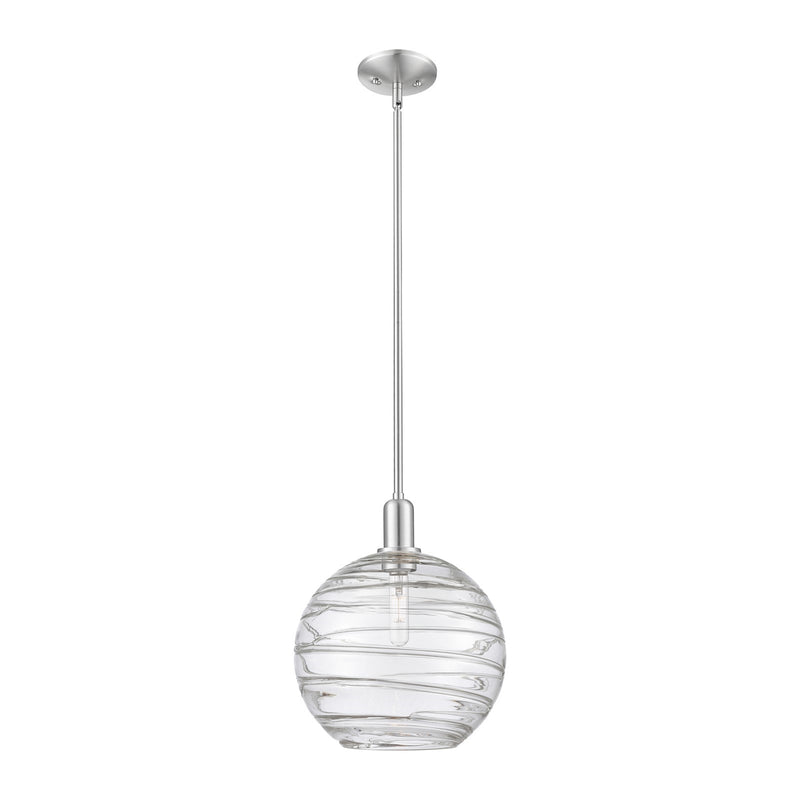 Innovations Athens Deco Swirl 12in 1-Light Mini Pendant | Industrial Brushed Satin Nickel and Clear Deco Swirl Glass | Model 716-1S-SN-G1213-12CL