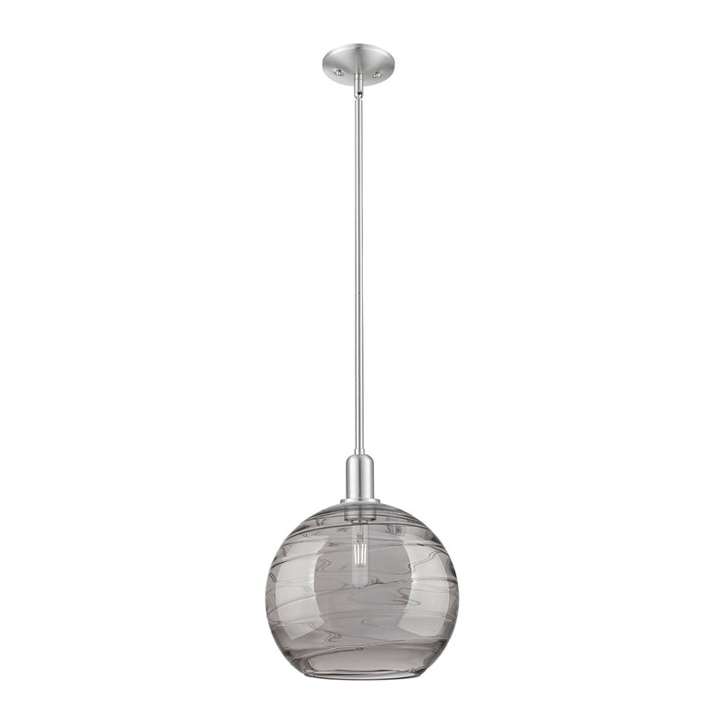 Innovations Athens Deco Swirl 12in 1-Light Mini Pendant | Industrial Brushed Satin Nickel Steel and Light Smoke Glass | Model 716-1S-SN-G1213-12SM