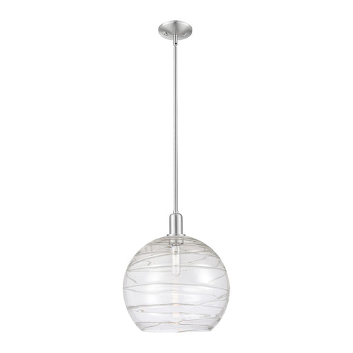 Innovations Athens Deco Swirl 14in 1-Light Mini Pendant | Industrial Brushed Satin Nickel and Clear Deco Swirl Glass | Model 716-1S-SN-G1213-14CL