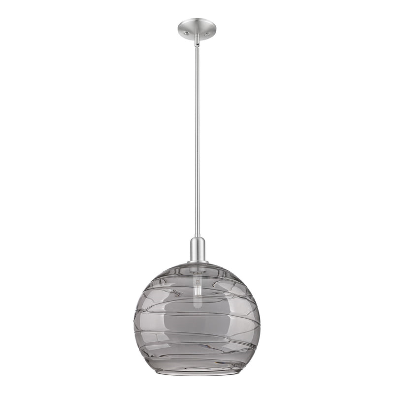 Innovations Athens Deco Swirl 14in 1-Light Mini Pendant | Industrial Brushed Satin Nickel and Light Smoke Glass | Kitchen | Model 716-1S-SN-G1213-14SM