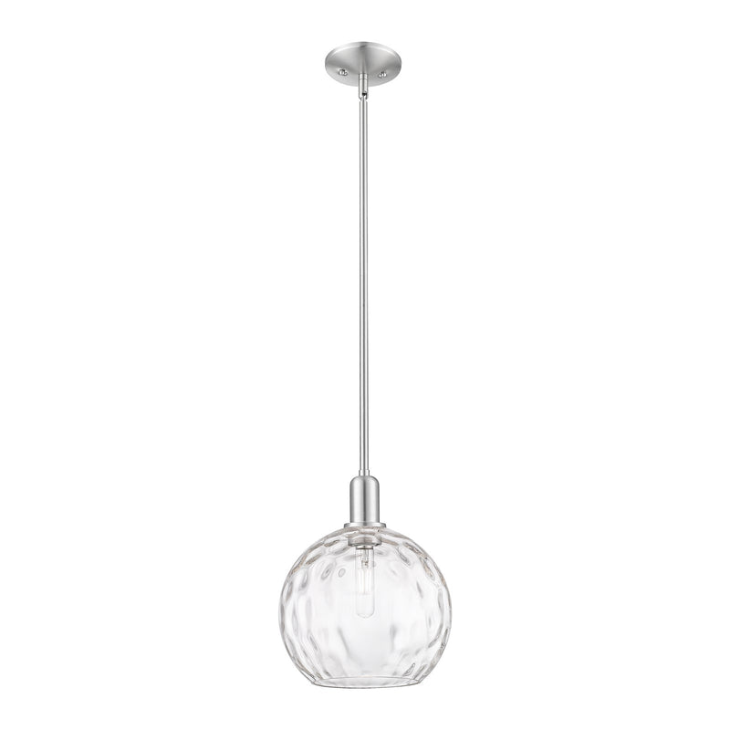 Innovations Athens Water Glass 10in 1-Light Mini Pendant | Industrial Brushed Satin Nickel Steel and Clear Glass | Kitchen | Model 716-1S-SN-G1215-10